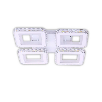 Żyrandol LED z pilotem i kryształem LEILA RGB 79 W, 4 kwadraty, zimne/ciepłe/neutralne światło, ściemnialny, błyszczący chrom biały 